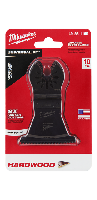 Milwaukee 49-25-1159 OPEN-LOK 2-1/2" HCS Japanese Tooth PRO-CURVE Hardwood Multi-Tool Blades 10PK Milwaukee 49-25-1159 OPEN-LOK 2-1/2" HCS Japanese Tooth PRO-CURVE Hardwood Multi-Tool Blades 10PK