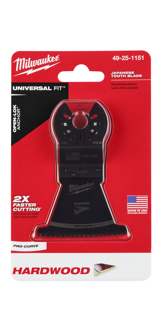 Milwaukee 49-25-1151 OPEN-LOK 2-1/2" HCS Japanese Tooth PRO-CURVE Hardwood Multi-Tool Blade Milwaukee 49-25-1151 OPEN-LOK 2-1/2" HCS Japanese Tooth PRO-CURVE Hardwood Multi-Tool Blade