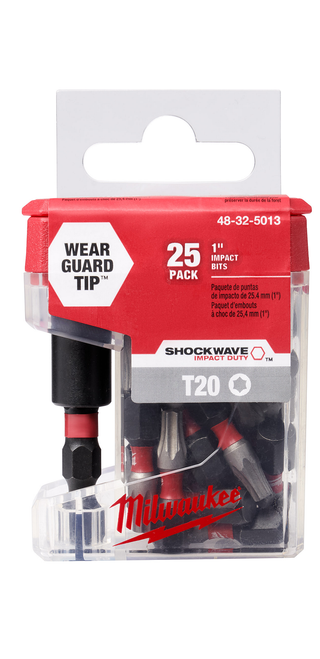 Milwaukee Shockwave 1" Impact Torx T20 Power Bits (25 pack) w/Bit Holder - 48-32-5013