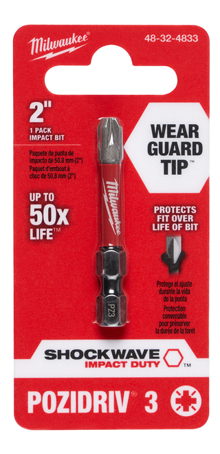 Milwaukee 48-32-4833 SHOCKWAVE 2 in. Power Bits PZ3 3PK