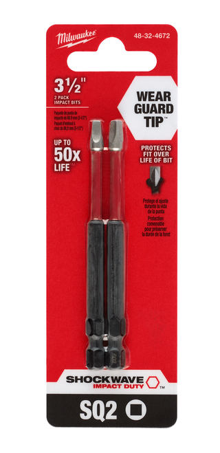 Milwaukee 48-32-4672 SHOCKWAVE 3-1/2" SQ2 Impact Bit 2PK