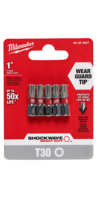 Milwaukee 48-32-4637 SHOCKWAVE 1 in. T30 Impact Driver Bits 5PK