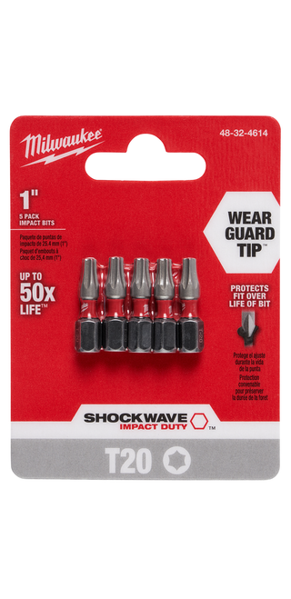 Milwaukee 48-32-4614 SHOCKWAVE 1 in. T20 Impact Driver Bits 5PK Milwaukee 48-32-4614 SHOCKWAVE 1 in. T20 Impact Driver Bits 5PK
