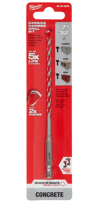 Milwaukee 7/32" x 4" x 6" SHOCKWAVE Carbide Hammer Drill Bit - 48-20-9009