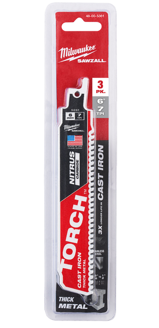 Milwaukee 48-00-5361 6" 7TPI The TORCH for CAST IRON with NITRUS CARBIDE 3PK