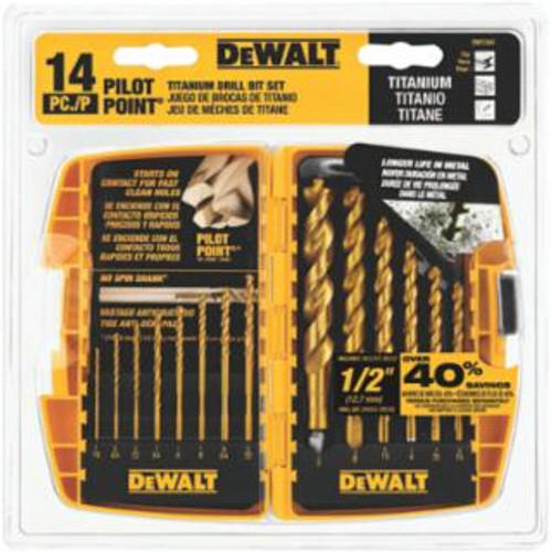 DEWALT® 14PC TITANIUM PP DRILL BIT SET W/1/2"