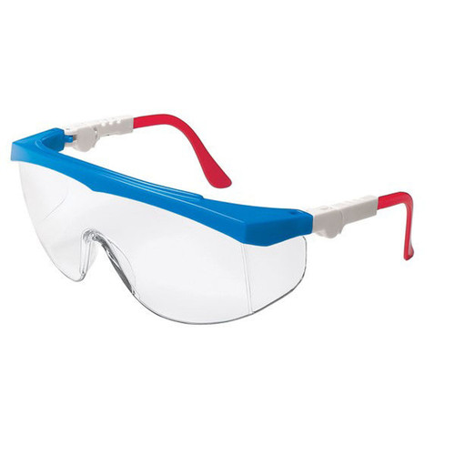 MCR SAFETY TOMAHAWK RED/WHITE/BLUEFRAME SAFETY GLASSES CLR
