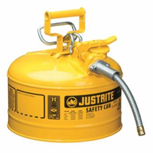 JUSTRITE 2.5G II SAFETY CAN W/5/8IN METAL HOSE-YELLOW