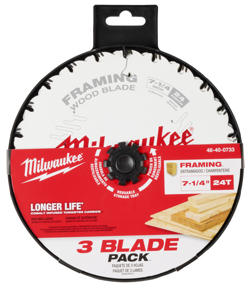 Milwaukee 48-40-0733 7-1/4" 24T Framing Circular Saw Blade - 3PK