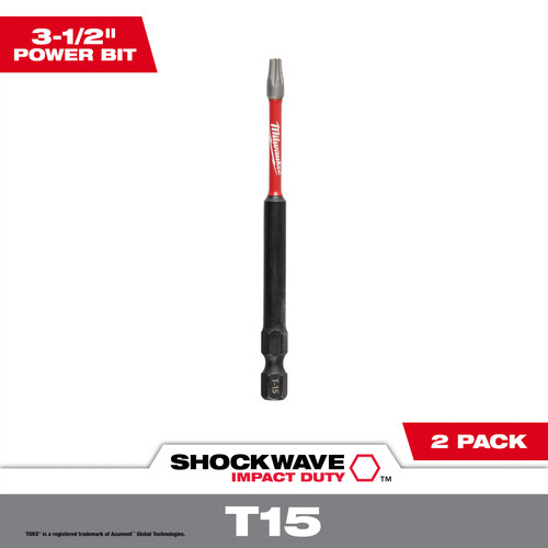 Milwaukee 48-32-4677 SHOCKWAVE 3-1/2" T15 Impact Bit 2PK