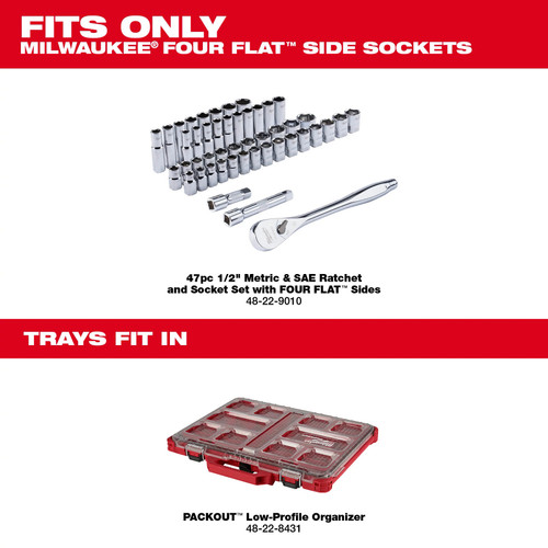 Milwaukee 48-22-9487T 47pc 1/2in. Drive SAE and Metric Ratchet and Socket Set  PACKOUT Trays