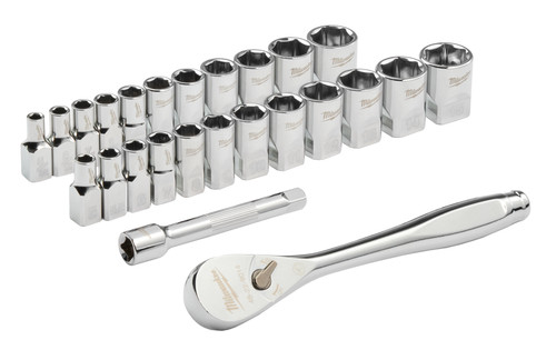 Milwaukee 48-22-9044 25pc 1/4" Drive Metric & SAE Ratchet and Socket Set with FOUR FLAT SIDES