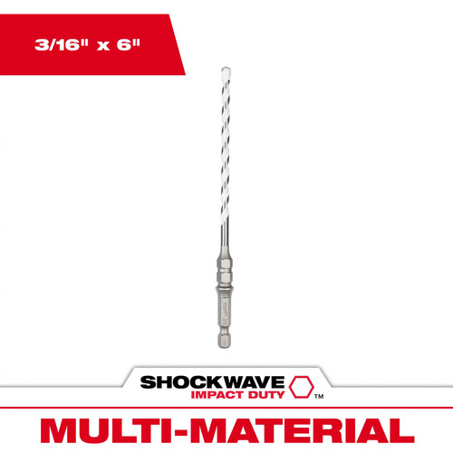 Milwaukee 48-20-8876 3/16" x 6" SHOCKWAVE Carbide Multi-Material Drill Bit for Concrete Screws