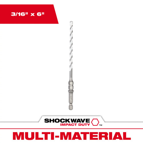 Milwaukee 48-20-8876 3/16" x 4" x 6" SHOCKWAVE Impact Duty Carbide Multi-Material Drill Bit for Concrete Screws