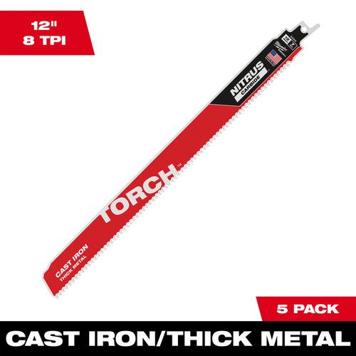 Milwaukee 48-00-5563 12" 7 TPI The TORCH with NITRUS Carbide SAWZALL® Blade 5PK