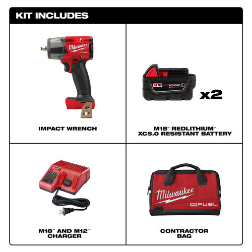 Milwaukee 2960-22R M18 FUEL 3/8 " Mid-Torque Impact Wrench w/ Friction Ring Kit