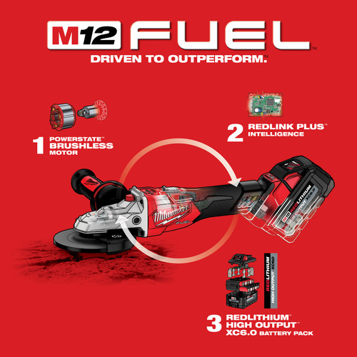 Milwaukee 2887-20 M18 FUEL 5" Flathead Braking Grinder, Slide Switch Lock-On