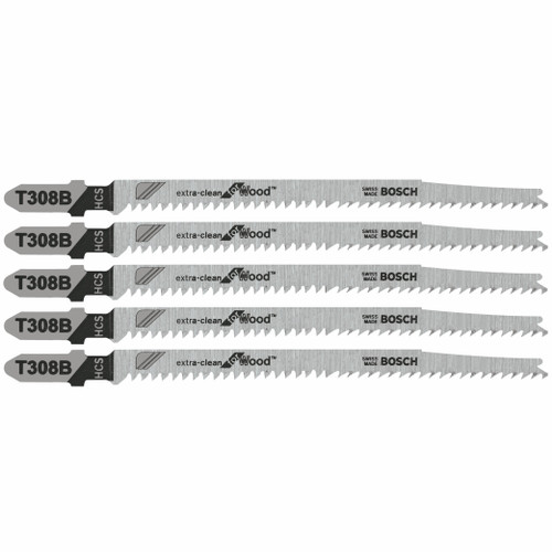 Bosch T308B 5 pc. 4-5/8 In. 12 TPI Extra Clean for Wood T-Shank Jig Saw Blades