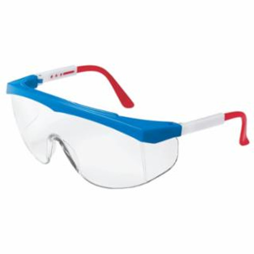 MCR SAFETY STRATOS RED/WHT/BLUE FRAME CLEAR LENS