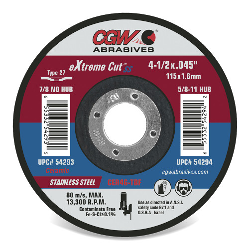 CGW ABRASIVES 41/2X.045X7/8 T27 CER46-T-BF 54293