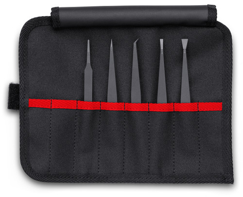 KNIPEX 5 Pc Plastic Tweezer Set in a Tool Roll, ESD 920005ESD