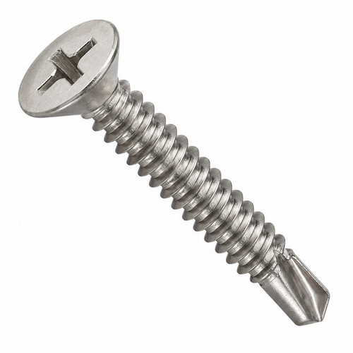 #10-16 x 7/8" Self-Drilling Screws, Phillips Flat Head, #3 Point BSD, 410 Stainless Steel, Full Thread, Hardened, Qty 500