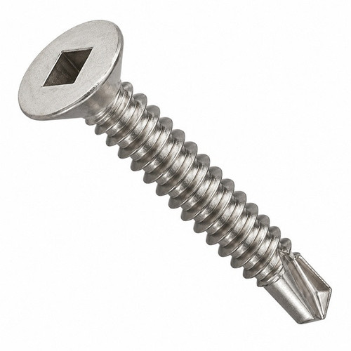 #6-20 x 1" Self-Drilling Screws, Square Drive Flat Head, #2 Point BSD, 410 Stainless Steel, Full Thread, Hardened, Qty 1000