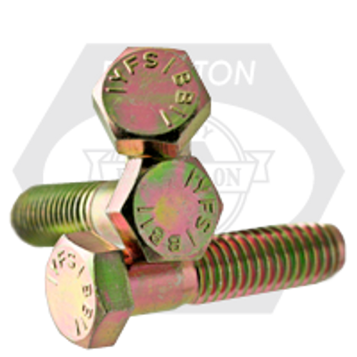 7/16"-20 x 2 3/4" Hex Cap Screws Grade 5, Fine, Med. Carbon Zinc Yellow Cr+6, Partially Threaded, Qty 50