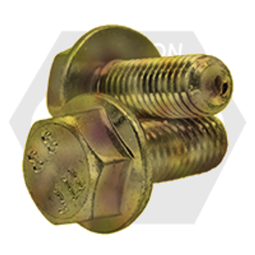 M6-1.00 x 35 mm (Pt), Coarse, Metric Class 8.8 Hex Flange Bolt, Non Serrated, DIN 6921, Zinc Yellow, Qty 150