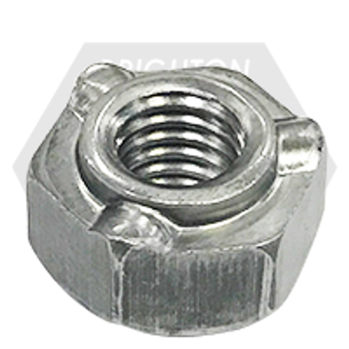 1/4"-20 Stainless Steel 18-8 Hex Weld Nut, 3 Projections, Qty 100