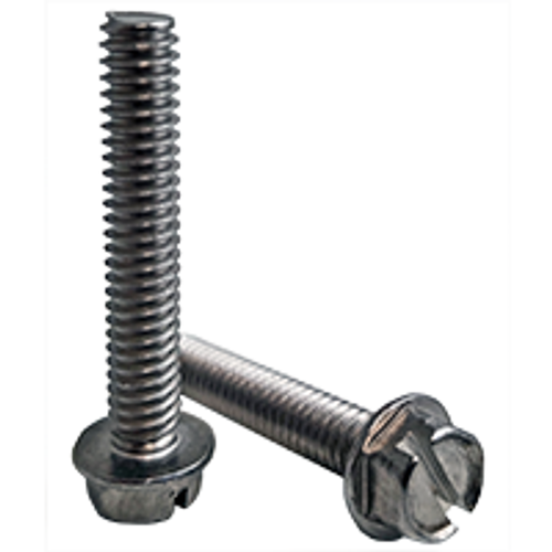 1/4"-20 x 2 1/2" Indent Hwh Slot Machine Screw Slotted Indent Hex Washer Head 18-8 Stainless Steel A2, Fully Threaded, Qty 100