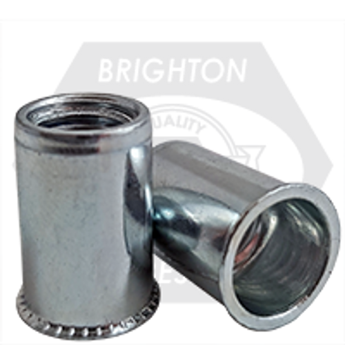 1/4-20 (.030-.165) Steel Small Flange Smooth Body Rivet Nut Zinc Cr+3, Qty 500