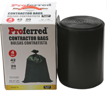 4 Mil, 42 Gallon (20 Count) Contractor Bags, Qty 1