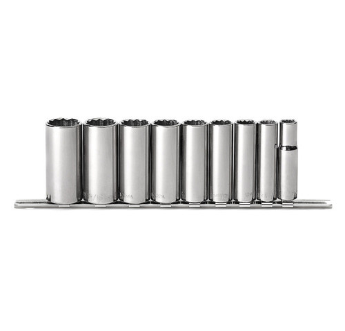 9 pc 12 Point Deep (Arm) 3/8" Drive SAE USA 3/8" Drive Standard SAE Socket Set, Qty 1