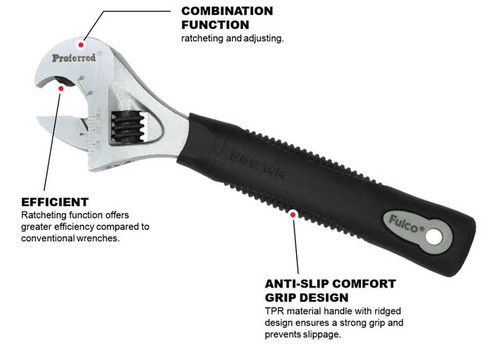 8" Matte Proferred Ratcheting Adjustable Wrench , Matte Finish, Qty 1