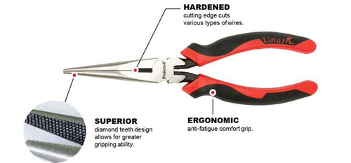 7" Tpr Grip Proferred Side Cutting Long Nose Pliers With Cutter, Qty 1
