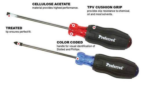 3/16" (Slotted) x 4" Black Tpv Handle Proferred Acetate Cushion Grip Screwdriver, Qty 1