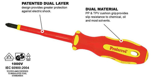 1/4" (Slotted) x 6" Yellow Pp & Red Tpv Handle Proferred Insulated (1000V) Screwdriver, Qty 1