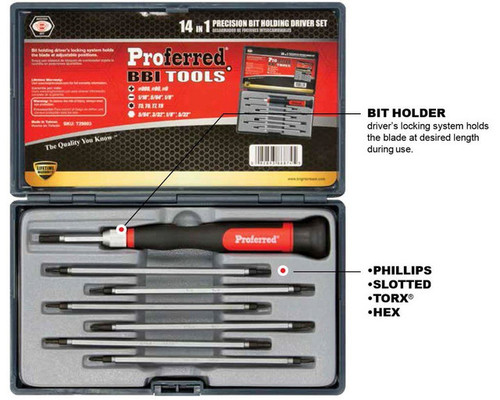 Precision 14 Piece In 1 Proferred Interchangeable Bit Screwdriver Sets, Qty 1