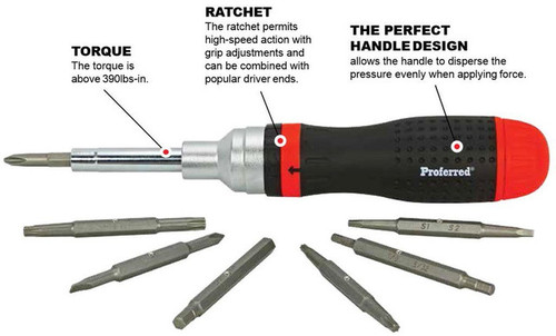 Ratcheting 19 Piece In 1 Proferred Interchangeable Bit Screwdriver Sets, Qty 1