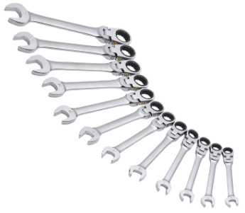 8mm -19mm (12Pcs) Set Flex Head Ratcheting Combo Wrench, Qty 1