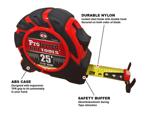 25 Ft-1 1/16" Blade Proferred Tape Measure, Qty 1