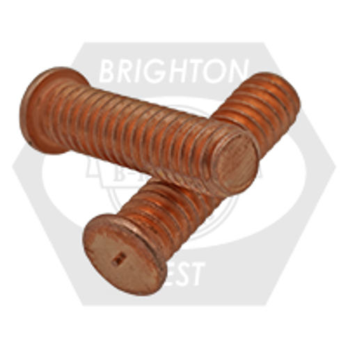 #6-32 x 1/2" Flanged Capacitor Discharge (Cd) Stud, Mild Steel, Copper Plated, Qty 5000