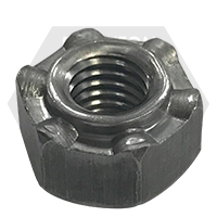 3/8-16 (9417141) Hex Weld Nut, Long Pilot, 6 Projections, Plain Steel, Qty 2000