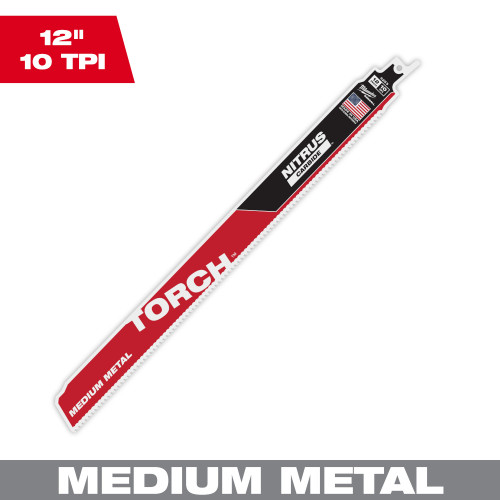 Milwaukee 48-00-6253 12" 10TPI The TORCH with NITRUS CARBIDE Teeth for Medium Metal 1PK  Milwaukee 48-00-6253 12" 10TPI The TORCH with NITRUS CARBIDE Teeth for Medium Metal 1PK