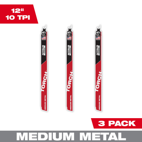 Milwaukee 48-00-6353 12" 10TPI The TORCH with NITRUS CARBIDE Teeth for Medium Metal 3PK 