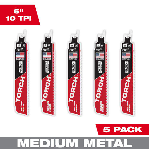 Milwaukee 48-00-6551 6" 10TPI The TORCH with NITRUS CARBIDE Teeth for Medium Metal 5PK  Milwaukee 48-00-6551 6" 10TPI The TORCH with NITRUS CARBIDE Teeth for Medium Metal 5PK