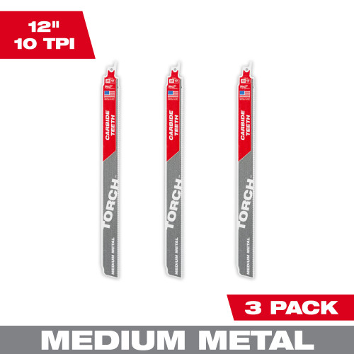 Milwaukee 48-00-5353 12" 10TPI The TORCH with Carbide Teeth for Medium Metal 3PK