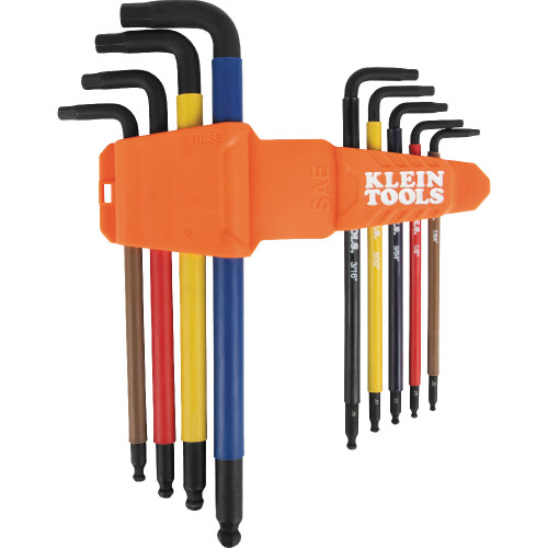 Klein Tools BLS9 Color-Coded Extra-Long L Style Hex Key Caddy Set, SAE, 9-Piece