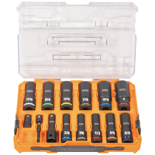 Klein Tools 65111IMPCT KNECT 1/2-Inch Drive Deep Well Impact Socket Set, SAE, 14-pc